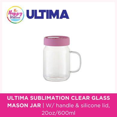ULTIMA | Sublimation Clear Glass Mason Jar w/ handle and silicone lid, 20oz/600ml