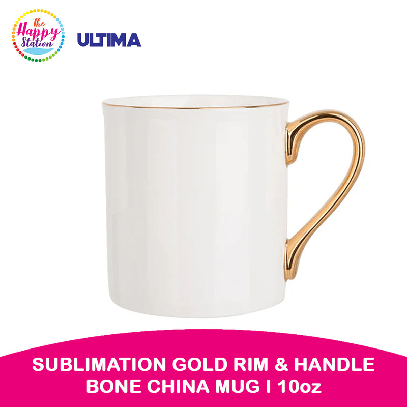 Ultima Sublimation Gold Rim and Handle Bone China Mug, 10oz/300ml