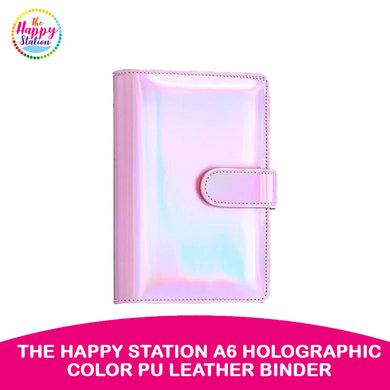 THE HAPPY STATION | Holographic Color PU Leather Cover Ring Binder Planner, A6