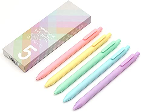 Kaco Green Pure Retractable Gel Ink Pens, 0.5mm Extra Fine Point, 5-Pack (Macarons)