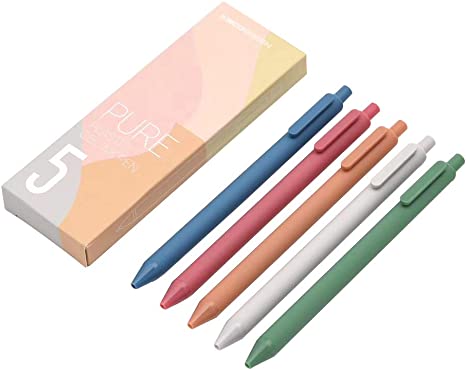 Kaco Green Pure Retractable Gel Ink Pens 0.5mm Extra Fine Point 5-Pack (Morandi)