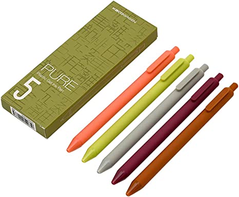 Kaco Green Pure Retractable Gel Ink Pens Assorted Color Ink - 0.5mm, Extra Fine Point, 5-Pack (Countryside)