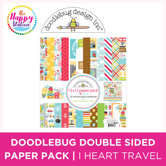 DOODLEBUG DESIGN | Double Sided Paper Pack, I Heart Travel - 12