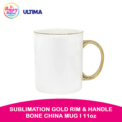 ULTIMA | Sublimation Gold Rim and Handle Bone China Mug, 11oz/360ml