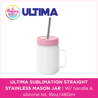 ULTIMA | Sublimation Straight Stainless Steel Mason Jar w/ handle and silicone lid, 16oz/480ml