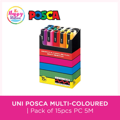 Uni Posca Multi-Coloured Paint Markers, Pack of 15pcs, PC-5M