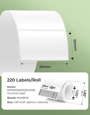 MUNBYN Thermal Label Sticker Small Size 1.97''x1.18'' (50mm x 30mm), Square, White