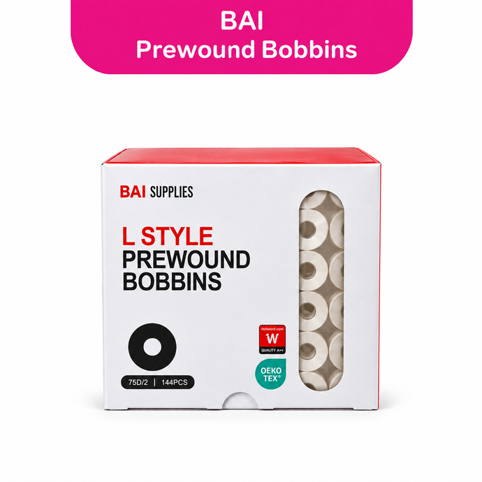 BAI | L Style Prewound Embroidery Bobbins 75D/2, 144pcs - white