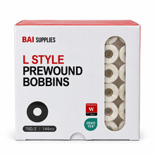 BAI | L Style Prewound Embroidery Bobbins 75D/2, 144pcs - white