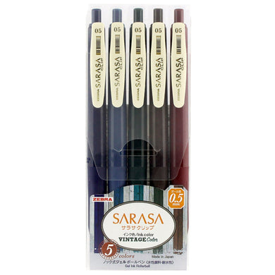 Zebra Sarasa Push Clip Gel Pen - 5 Vintage Color Set 1