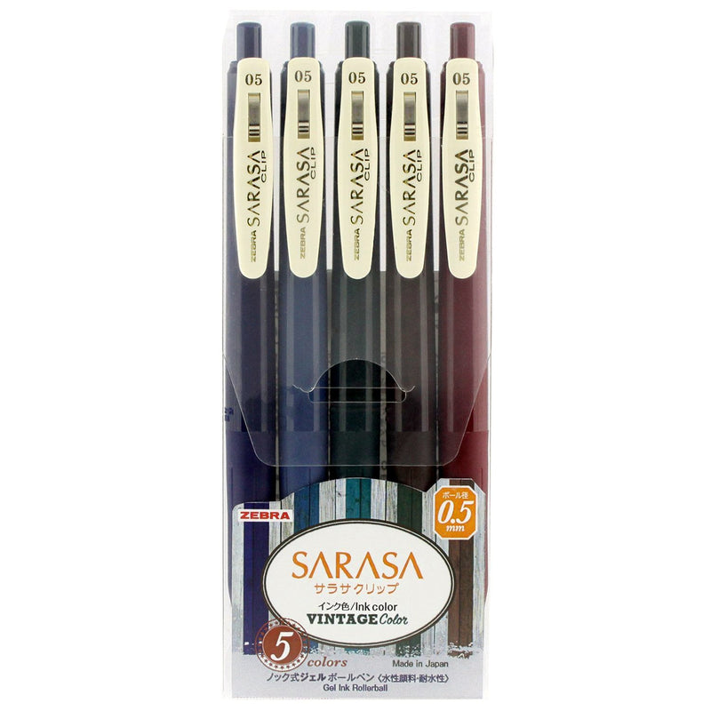 Zebra Sarasa Push Clip Gel Pen - 5 Vintage Color Set 1, The Happy Station