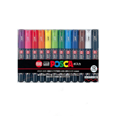 Uni Posca Multicolored Paint Marker SPECIAL SET (a-set), Pack of 12pcs, PC - 1M
