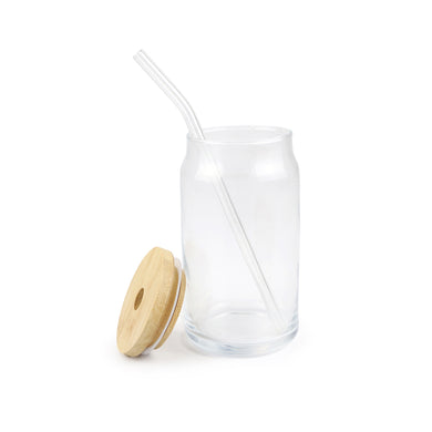 Clear Glass with Bamboo Lid and Glass Straw